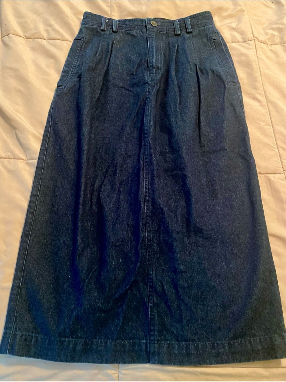 Women's Dark Blue Denim Maxi Skirt - High Waist Classic